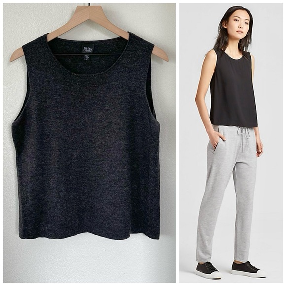 Eileen Fisher Tops - EILEEN FISHER XL Merino Wool Boxy Shell Tank Top Charcoal Graphite Gray Black